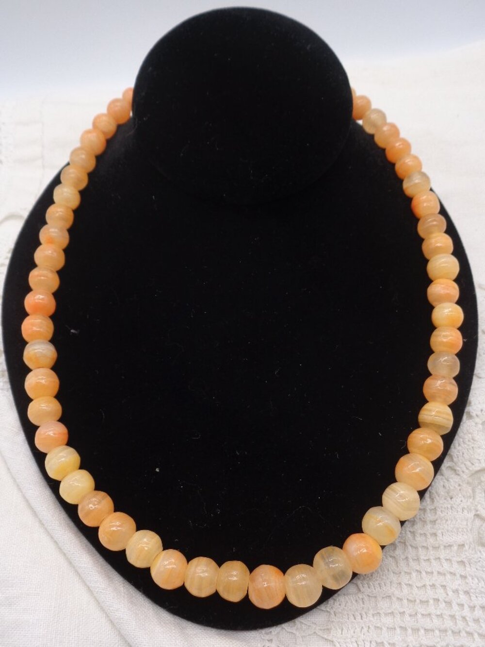Vintage Pale Orange Peach Dyed Stone (Agate?) Bead Necklace
